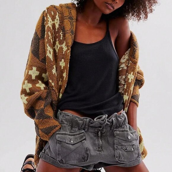 Brown Casual Women's Oversized Y2k Cardigan Sweater - Picture 4 of 4